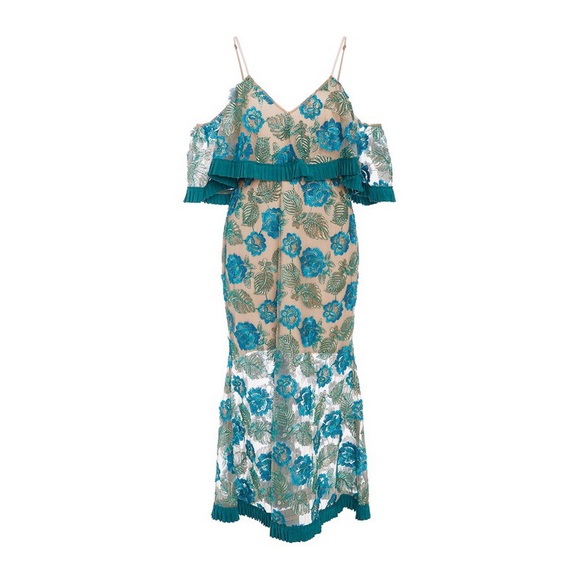 alice mccall blue floral dress Short-Sleeve Long Navy Blue Formal Dress with Beads Navy / 12
